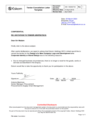 Tender Cancellation Letter