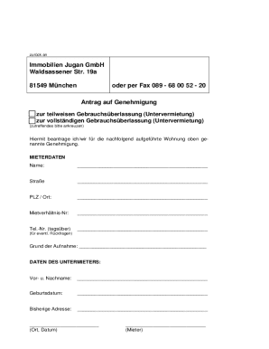 Antrag auf Untervermietung