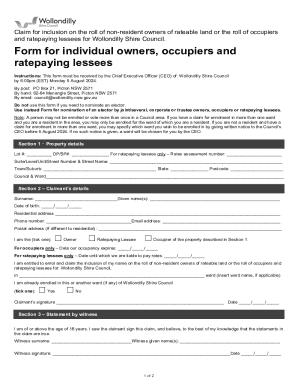 Claim for Inclusion on the Roll of Non-resident Owners