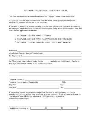 Taxpayer Consent Form - Limited Disclosure
