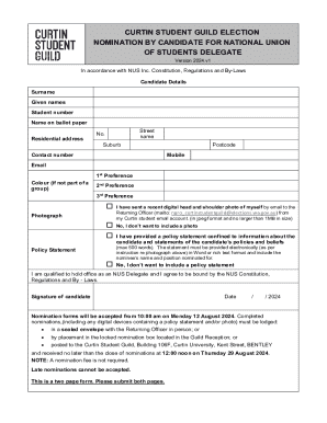 Nomination by Candidate for National Union of Students Delegate