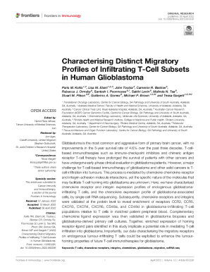 Characterising Distinct Migratory Profiles of Infiltrating T-Cell Subsets in Human Glioblastoma. Glioblastoma is the most common and aggressive form of primary brain cancer, with no improvements in the 5-year survival rate of 4.