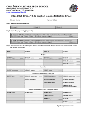 2024-2025 Grade 10-12 English Course Selection Sheet