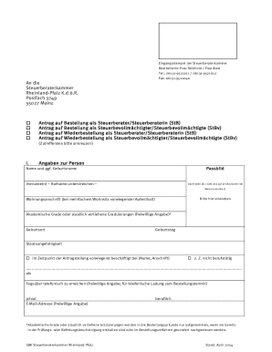 Antrag auf Bestellung als Steuerberater/Steuerberaterin (StB)