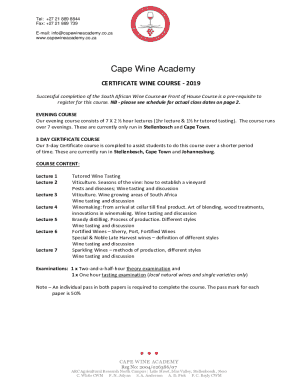 Certificate Wine Course Registration Form