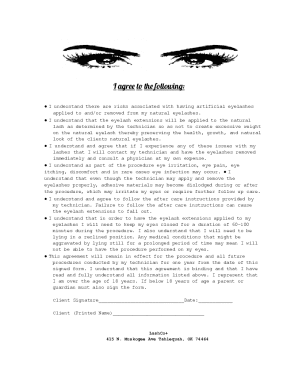 Eyelash Extensions Consent Form - Adore