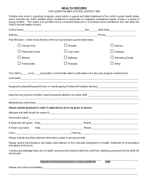 Preschool Program Additional Forms Packet
