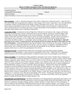 Carleton College Waiver of Liability Agreement