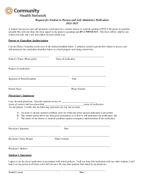 Request for Student to Possess and Self Administer Medication