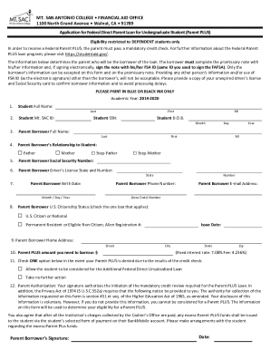 Application for Federal Direct Parent Loan for Undergraduate Students (parent Plus)
