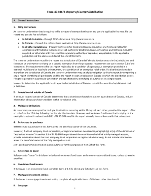 Form 45-106f1 Report of Exempt Distribution
