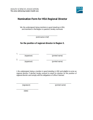 Nomination Form for Hsa Regional Director