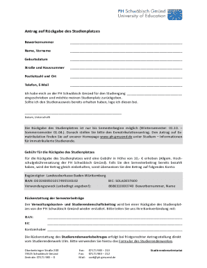 Antrag auf Rckgabe des Studienplatzes