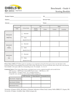 DIBELS 8th Edition Benchmark Grade 6 Scoring