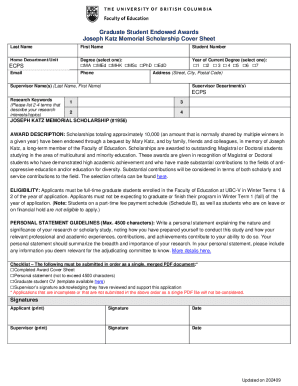 Joseph Katz Memorial Scholarship Cover Sheet