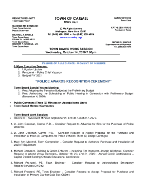 Town Board Work Session Agenda 2020