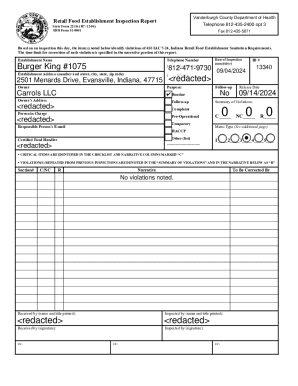 Vanderburgh County Department of Health Retail Food Establishment Inspection Report
