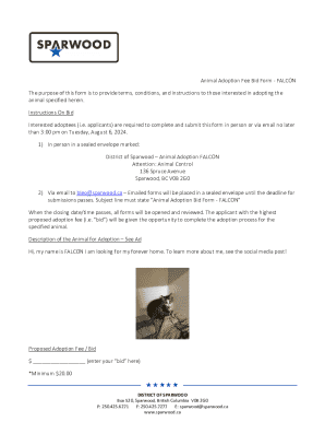 Animal Adoption Fee Bid Form - Falcon