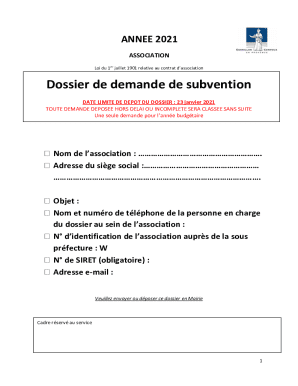 Date limite de dpt des demandes de subvention