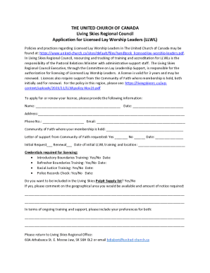 Application for Licensed Lay Worship Leaders (llwl)