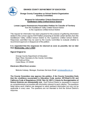 Request for Information Criteria Questionnaire