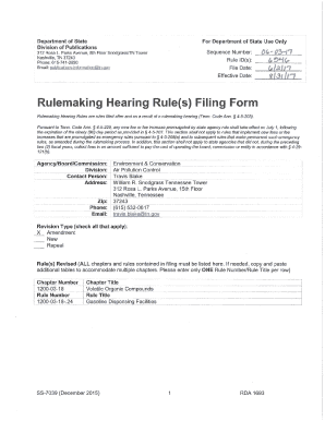 Rulemaking Hearing Rules Filing Form