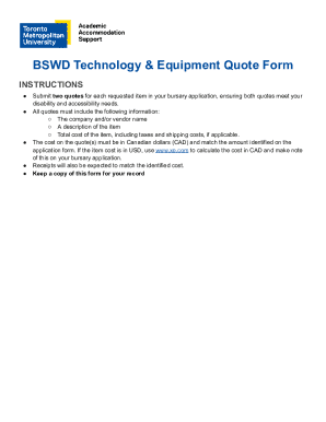 BSWD Technology &amp; Equipment Quote Form