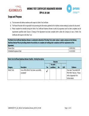 WORKS TEST CERTIFICATE READINESS REVIEW