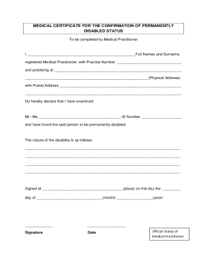 Medical Certificate for Confirmation of Permanently Disabled Status