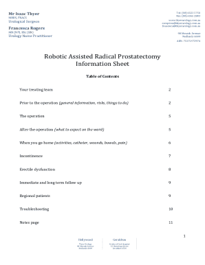 Robotic Assisted Radical Prostatectomy Information Sheet
