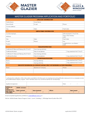 master glazier program application and portfolio