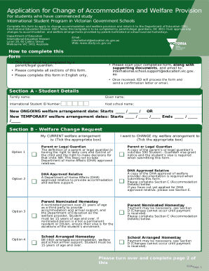 Application for Change of Accommodation and Welfare Provision