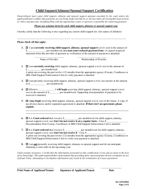 Child Support/alimony/spousal Support Certification