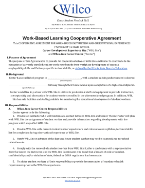 Work-based Learning Cooperative Agreement