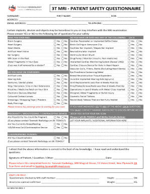 3t Mri Patient Safety Questionnaire