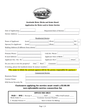 Application for Water and/or Sewer Service