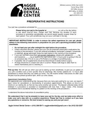 Preoperative Instructions for Pet Procedures