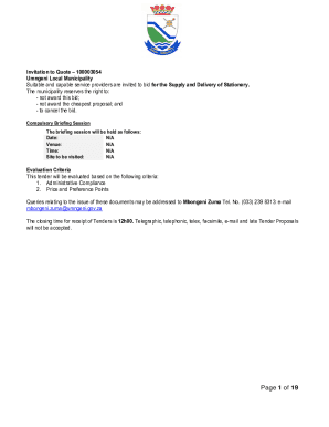 Fillable Online Umngeni Local Municipality Tender for ...