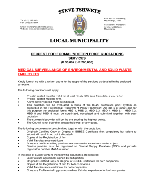 Request for Formal Written Price Quotations