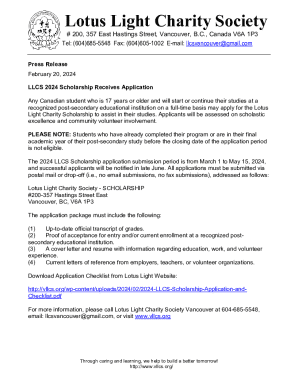 2024 Lotus Light Charity Society Scholarship Application