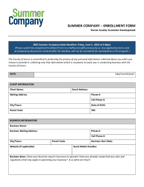 Summer Company Enrollment Form