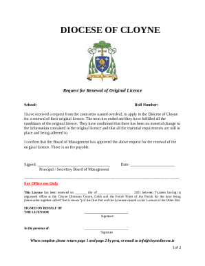 Request for Renewal of Original Licence