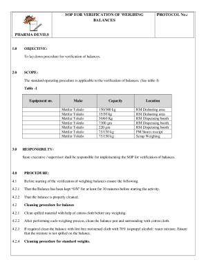 Standard Operating Procedures (SOP) for Balance Testing