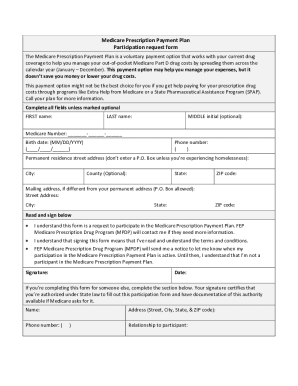 Medicare Prescription Payment Plan Participation Request Form