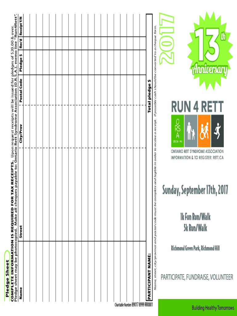 Fillable Online Run4Rett - Pledge Template Fax Email Print - pdfFiller