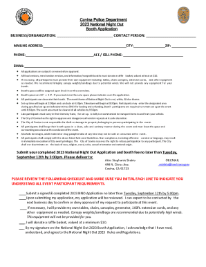Covina National Night Out Booth Application