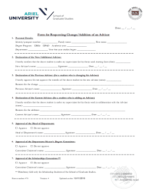 Request for Change/addition of Advisor