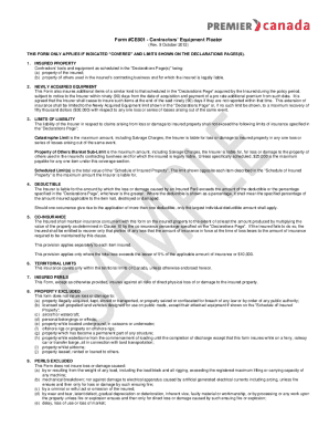 Form #CE801 - Contractors' Equipment Floater - Premier Group