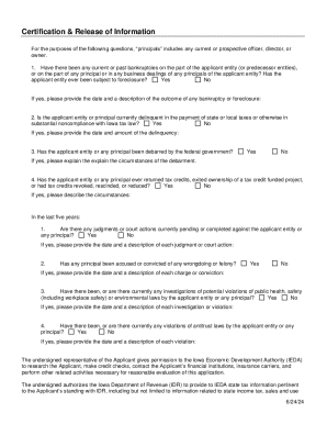 Fillable Online Certification & Release of Information for Iowa ...