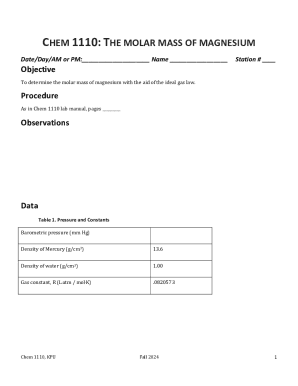 Determining the Molar Mass of Magnesium in a Chemistry ...